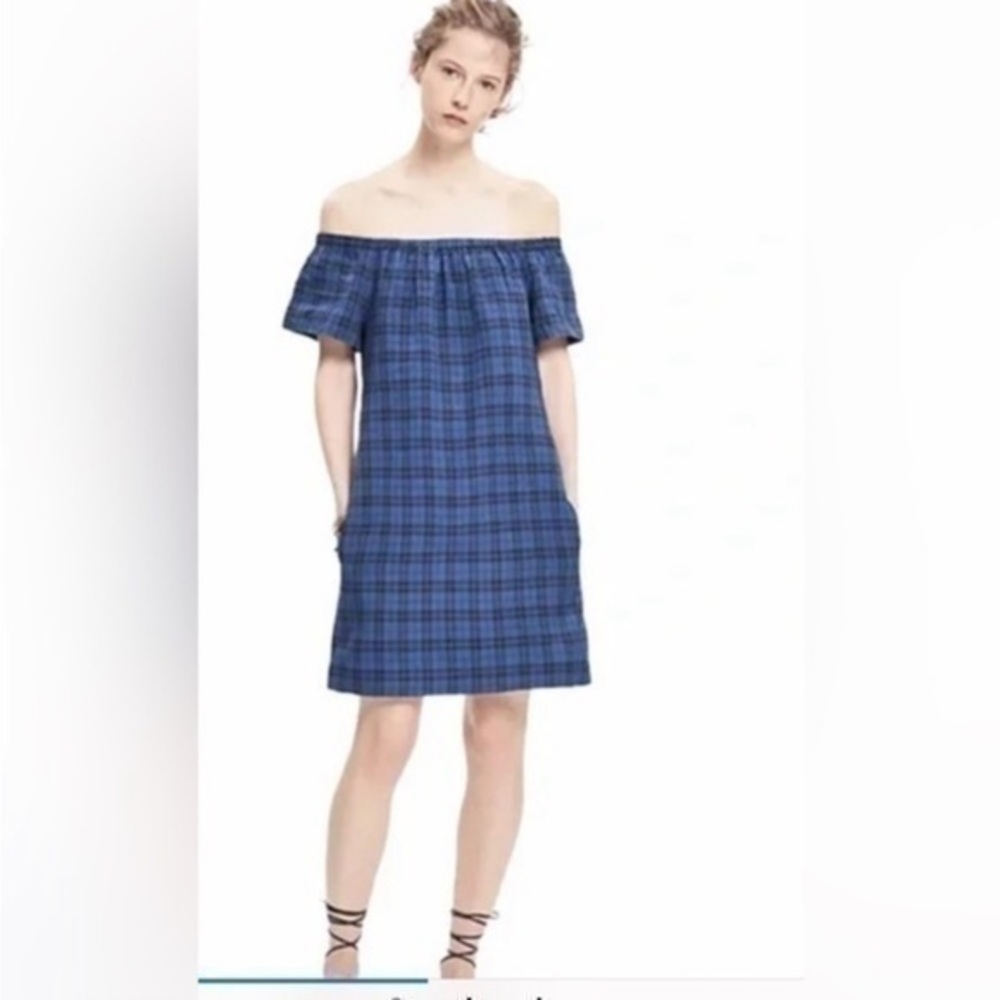 Madewell Plaid Off-the-Shoulder Shift Dress